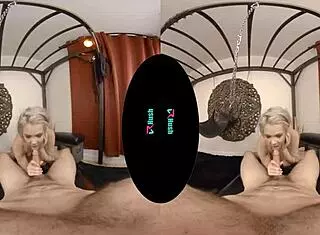 Blonde kay carter is intrigued by the new swing in the room