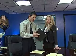 Beautiful blonde milf with big tits gets drilled by boss in office
