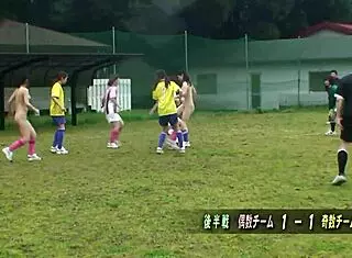 Korean girls strip down for naked outdoor football fun
