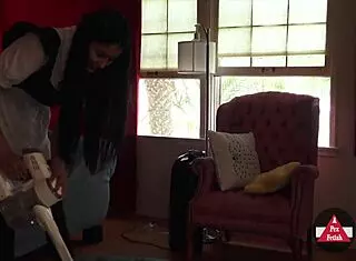 French Maid Vacuums House, Skirt Stockings Upskirt Sexy European Asian Model Cosplay.