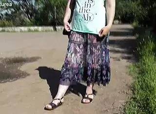 hairy mature woman flashes in transparent dress