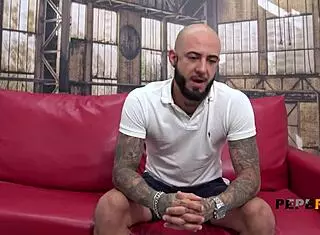 horny boy jerks huge cock until cumming