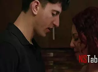 Redhead mature woman interacts with stepson suggestively.