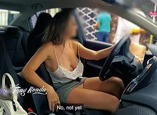 Look at me, no panties or bra, teasing the rug salesman outdoors