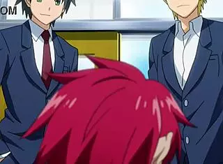 Cute Redhead Anime Girl Sucks Two Guys and Swallows
