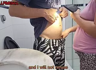 my cuckold sent me to the bathroom to suck his friend's dick, and he came super fast with dirty talk.