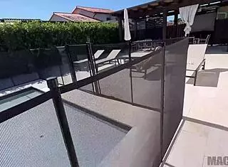 Petite blonde neighbor krissy knight gets doggystyle fucked by pool