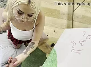 College Art Student Teases Big Dick with Slow Handjob