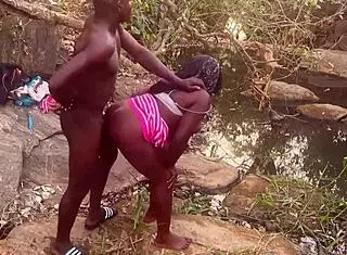 Village girl with perfect boobs gets banged by stream! 😍