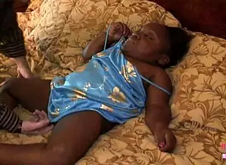 Black midget with huge tits and nipples delivers steamy deepthroat action