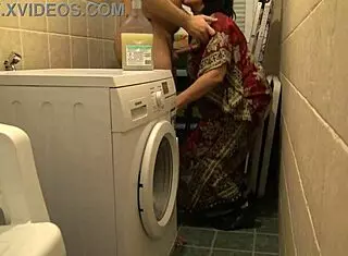 Wife enjoys rough sex while husband works upstairs