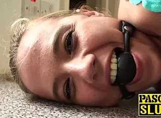 Hard banging with gagged and tied up chick