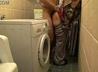 Wife enjoys rough sex while husband works upstairs