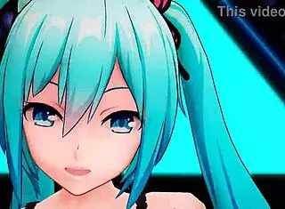 Hatsune Miku does a casual striptease in lingerie, undressing to her shaved pussy while dancing.