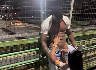 Fucking a slut on a busy avenue, almost getting caught in this public creampie scene