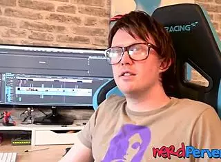 Nerdy British dude tricks wannabe pornstar babe into sucking his big cock.