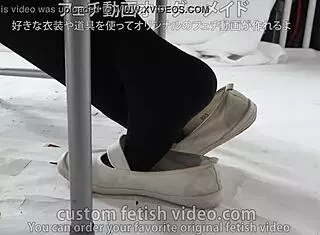 worshipping feet in socks and shoes during fetish session with amateur participants