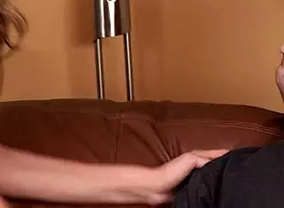 sexy blonde babe rides cock on leather couch 😘