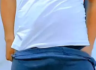 Feminine sissy in skirt masturbates her small clitty to orgasm