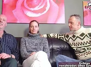 Insane! German teen girlfriend shared in first MMF threesome during amateur casting interview!