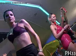 Night club amateurs get wild with striptease. Their cum-filled group dance heats up fast.