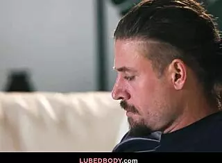 Chris dives into nuru massage with deepthroat action. Blonde masseuse handles monster cock like a pro!