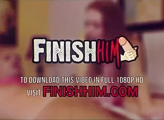 Girl in glasses receives POV handjob on her stomach with legs up.