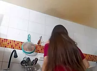 Colombian Latina with Giant Cameltoe Masturbates for Stepson in Tight Leggings